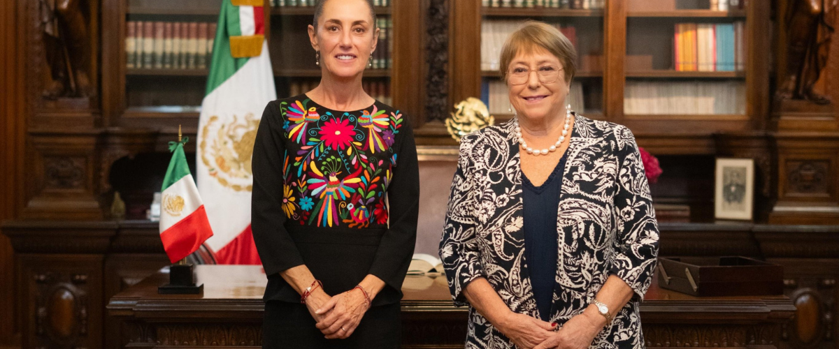Claudia Sheinbaum y Michelle Bachelet establecen lazos en Palacio Nacional